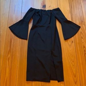 Black off the shoulder dress with front slit